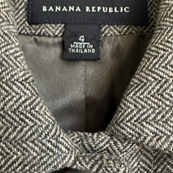 Banana Republic brown/cream herringbone fitted wool jacket Sz 4 - Picture 2 of 8